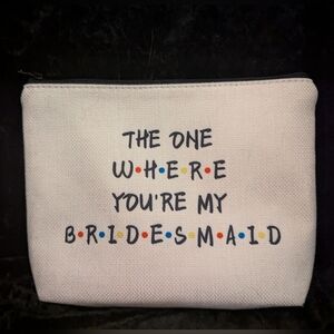 Friends Themed Bridesmaid Cosmetic Bag - Rustic Linen Makeup Pouch